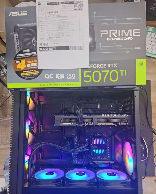 조립PC견적 사진1 AMD 라이젠9-6세대 9950X (그래니트 릿지) (멀티팩(정품)), ASUS PRIME 지포스 RTX 5070 Ti OC D7 16GB 인텍앤컴퍼니