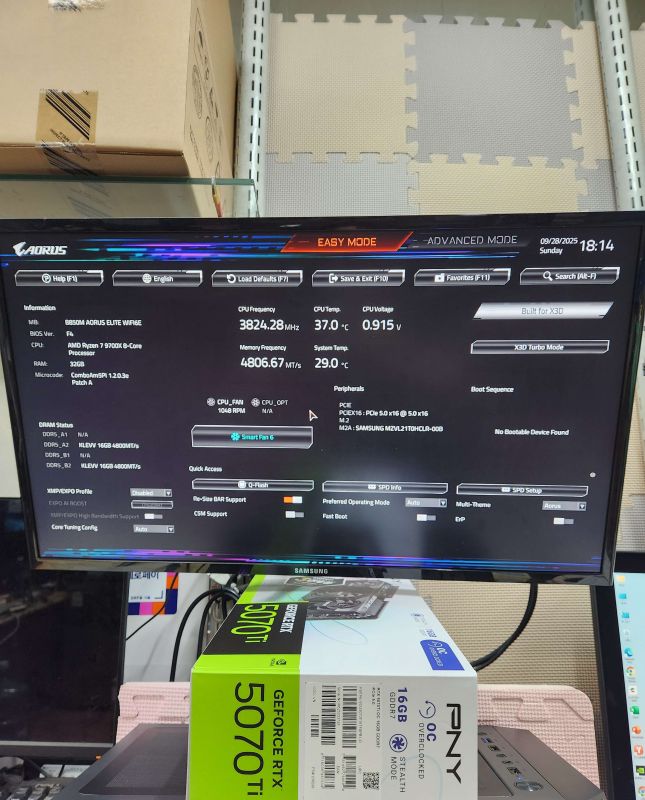 조립PC견적 사진2 AMD 라이젠7-6세대 9700X (그래니트 릿지) (멀티팩(정품)), [한성] PNY GeForce RTX 5070 Ti OC D7 16GB Triple Fan