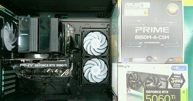 조립PC견적 사진1 AMD 라이젠7-6세대 9800X3D (그래니트 릿지) (멀티팩(정품)), [한성] PNY 지포스 RTX 5060 Ti OC D7 16GB Dual Fan
